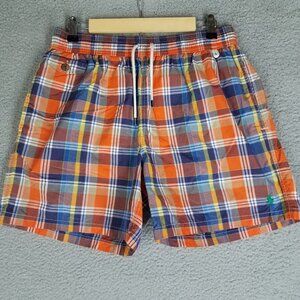 Polo Ralph Lauren Swim Trunks Adult Large Shorts Plaid 5" Orange Brief Lined Men